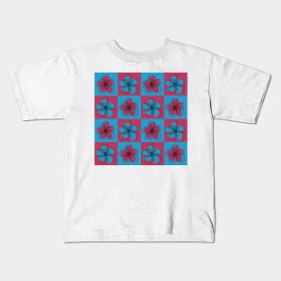 Checkered minimalistic line flower pattern Kids T-Shirt